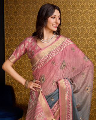 Divastri Digital Print Banarasi Silk Blend Saree(Pink)