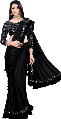 KRIRA ENTERPRISE Self Design Bollywood Lycra Blend Saree(Black)