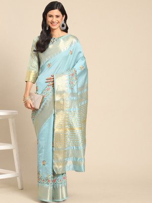 Divastri Printed Bandhani Cotton Silk Saree(Light Blue)