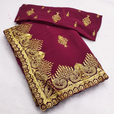 KHRITI FAB Embroidered, Floral Print Bollywood Georgette Saree(Purple)