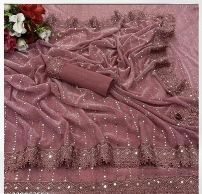 AAI KHODAL CREATION Solid/Plain Bollywood Lycra Blend Saree(Beige)