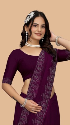 sidheswar creation Dyed, Embellished, Self Design, Solid/Plain Bollywood Georgette Saree(Purple)