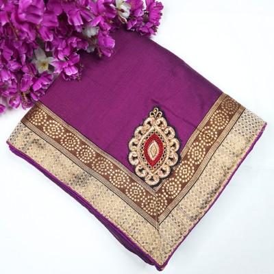 Sai Kripa Designer House Applique Bollywood Cotton Blend Saree(Purple)