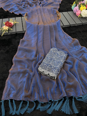 Ethina Fashion Embroidered Bollywood Silk Blend Saree(Blue)