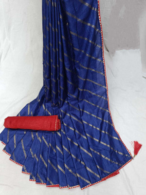 Kalpana creation Self Design, Animal Print Leheria Silk Blend Saree(Blue)