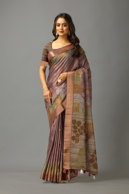 Virendra Textiles Printed Daily Wear Cotton Blend Saree(Blue)