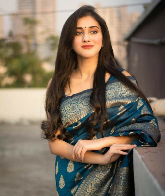 SHWENILA Solid/Plain Assam Silk Pure Silk Saree(Blue)