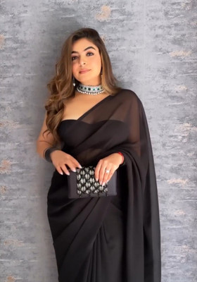 Divyam Solid/Plain Sambalpuri Chiffon, Silk Blend Saree(Black)