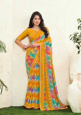 Laxmipati sarees Printed Bollywood Georgette Saree(Mustard)