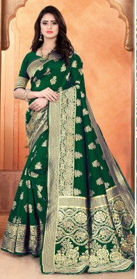 ARUXA FASHION Printed Kanjivaram Pure Silk, Art Silk Saree(Green)