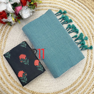 2211 THE FASHION HUB Solid/Plain Handloom Pure Cotton Saree(Pack of 2, Light Blue)
