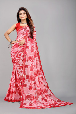 Georgette Saree Printed Bollywood Georgette, Chiffon Saree(Red)