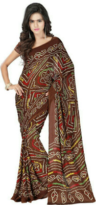 HouseOfCommon Printed Bandhani Crepe Saree(Multicolor)