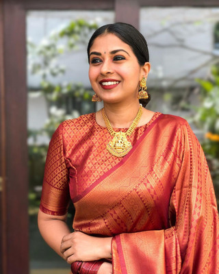 Rudr Venture Printed Banarasi Cotton Silk Saree(Maroon)
