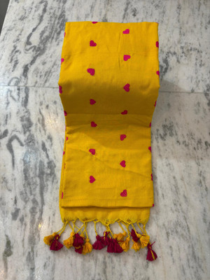 HouseOfCommon Solid/Plain, Printed Kalamkari Handloom Pure Cotton Saree(Yellow, Red)