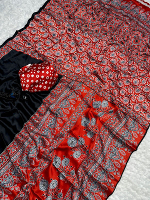 NavinyaVastra Printed Bollywood Silk Blend Saree(Red)