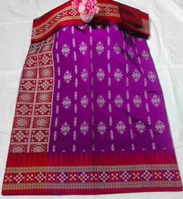 Cirkirow Temple Border, Woven Sambalpuri Silk Blend Saree(Purple)