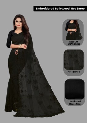 Barkiya Creation Embroidered Bollywood Net Saree(Black)