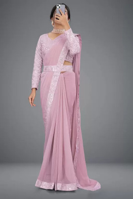 HumanBrights Solid/Plain Bollywood Chiffon, Georgette Saree(Pink)