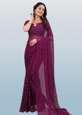 SwiftStyle Solid/Plain Bollywood Net Saree(Purple)