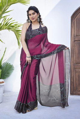 MIRCHI FASHION Solid/Plain Daily Wear Chiffon, Georgette Saree(Magenta, Purple)