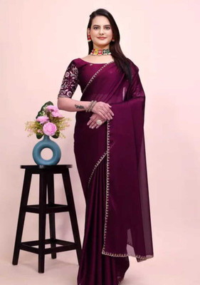 shivika creation Solid/Plain Bollywood Georgette Saree(Purple)