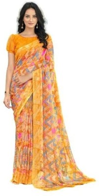 INDONIQ Geometric Print, Graphic Print Bollywood Chiffon, Georgette Saree(Orange)