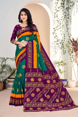 KAVYASELETION Printed Ikkat Cotton Blend Saree(Multicolor)