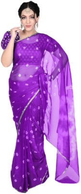 SainiVastra Self Design Bandhani Chiffon Saree(Purple)