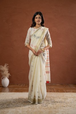 Tasrika Woven, Self Design Jamdani Pure Cotton, Cotton Silk Saree(White)