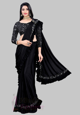 3Buddy Fashion Solid/Plain Bollywood Lycra Blend Saree(Black)
