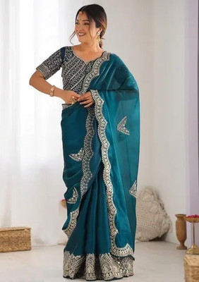 kraddle Embroidered Bollywood Jimmy choo Saree(Dark Green)