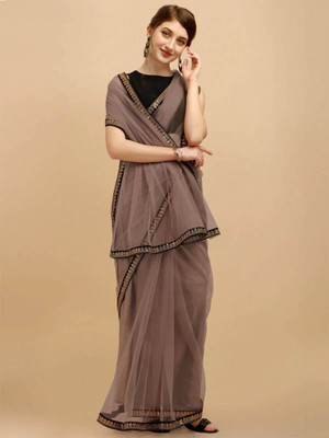 JSItaliya Solid/Plain Bollywood Net Saree(Brown)
