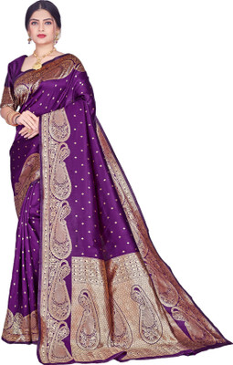 AVDOM Woven Kanjivaram Pure Silk Saree(Purple)