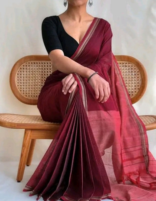 SMRITI CREATION Woven Handloom Handloom Pure Cotton Saree(Maroon)