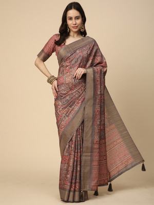 RATAN Printed Saree with Attached Blouse Art Silk Saree(Multicolor)