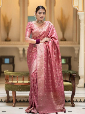Jinal & Jinal Woven Banarasi Raw Silk Saree(Orange)