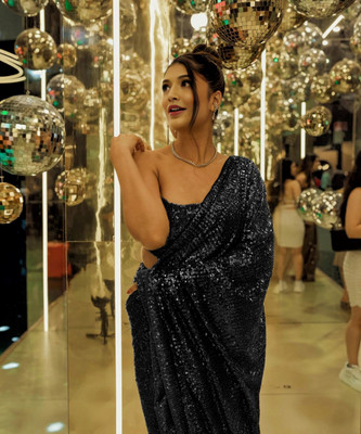 Anjani Textile Embroidered, Embellished Bollywood Georgette Saree(Black)