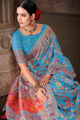 Divastri Woven Bollywood Cotton Blend Saree(Blue)