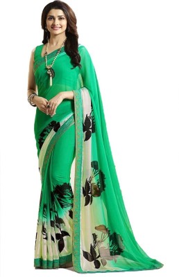 Hinayat Fashion Floral Print Bollywood Chiffon Saree(Light Green)