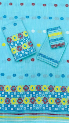 AGARWAL SILK MILS Embroidered Mekhela Chador Cotton Blend Saree(Light Blue)