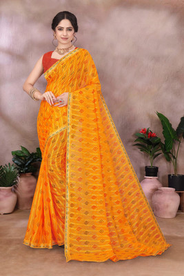 HouseOfCommon Printed Bandhani Georgette Saree(Yellow)