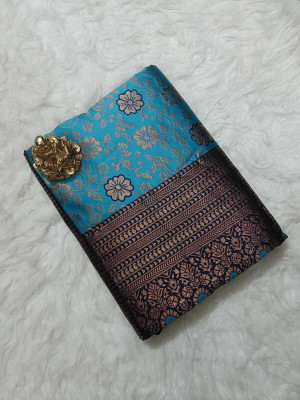 CP TEXTILE Embellished Banarasi Jacquard, Art Silk Saree(Light Blue)