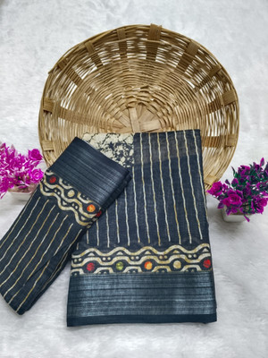 HangerStories Woven Kanjivaram Pure Cotton, Cotton Linen Saree(Black)
