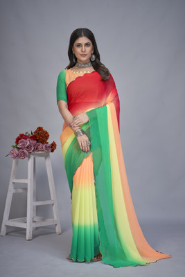 LADY SHOPI Dyed Bollywood Georgette Saree(Green)