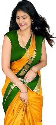 HouseOfCommon Temple Border Bollywood Cotton Silk Saree(Multicolor)
