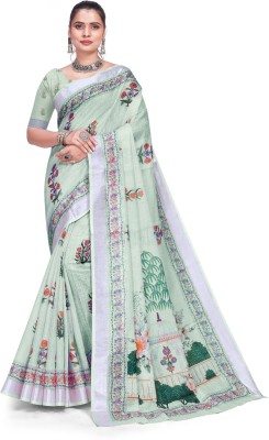 VIKASITA CREATION Digital Print Kanjivaram Linen Saree(Green)