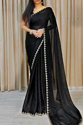 BHIKS RR Embellished Bollywood Chiffon Saree(Black)