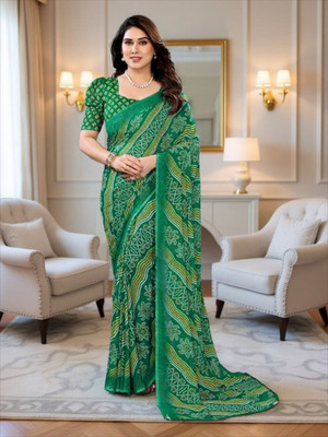 SmittenSmit Printed Bollywood Georgette Saree(Green)