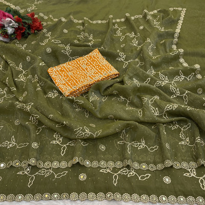 SHUBHDRASHTI NX Embroidered Bollywood Chiffon Saree(Green)